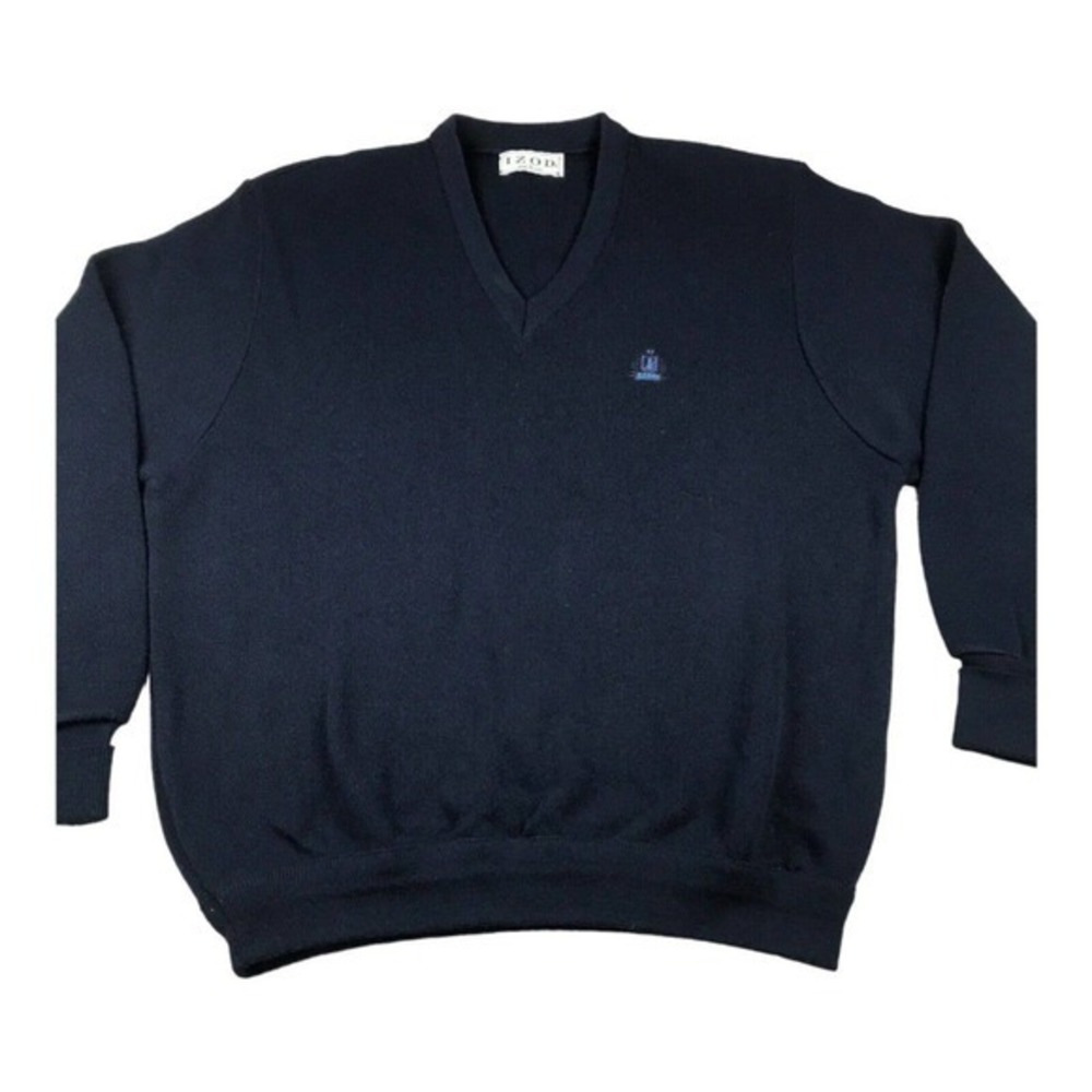 Izod Classic Men's Acrylic Blue‎ V-Neck Sweater USA Made Large L Pullover Flaw